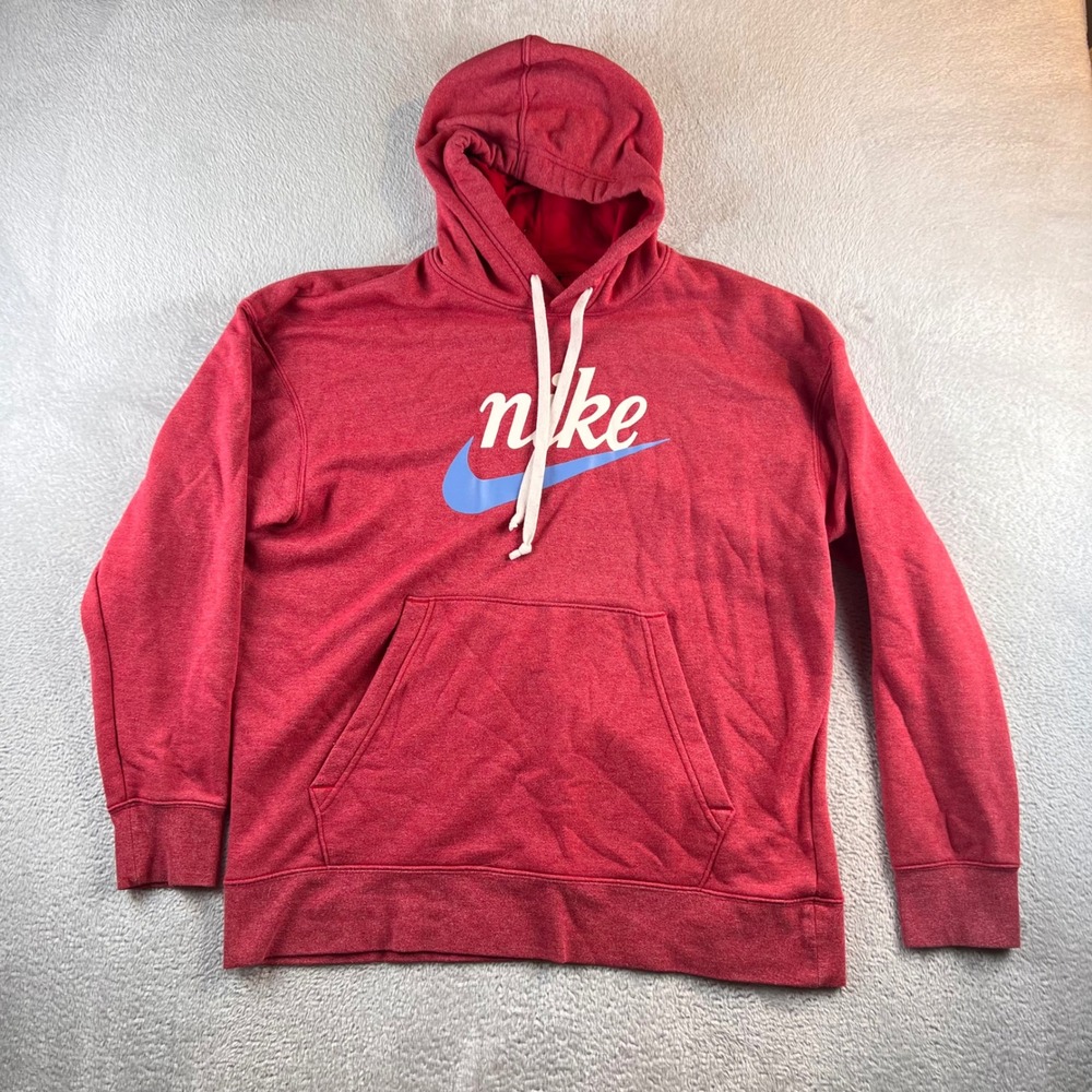 Nike Mens XL Red Heather Script Logo Swoosh Pullover Hoodie 3026